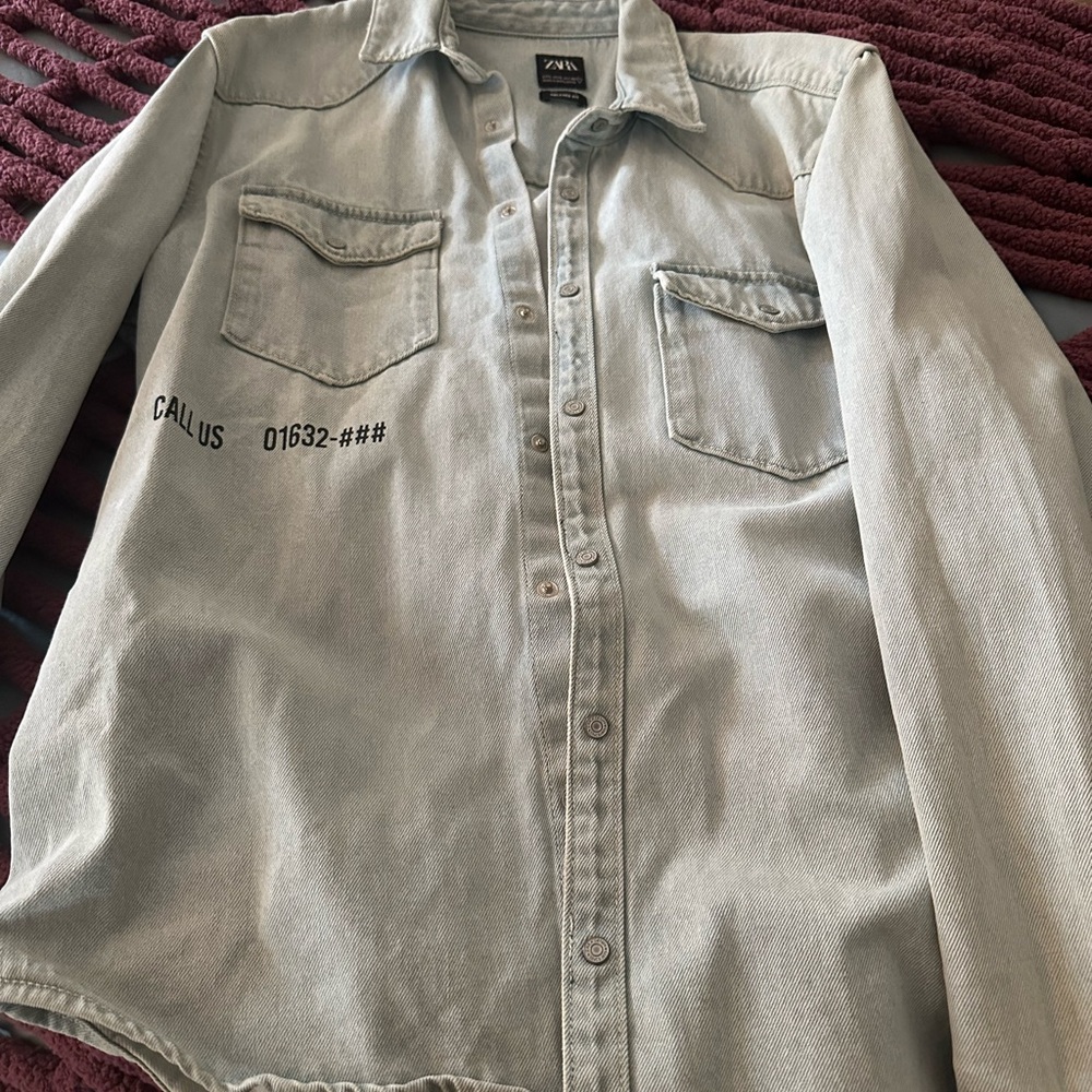Zara Relaxed Fit Denim Shirt Ramen Logo